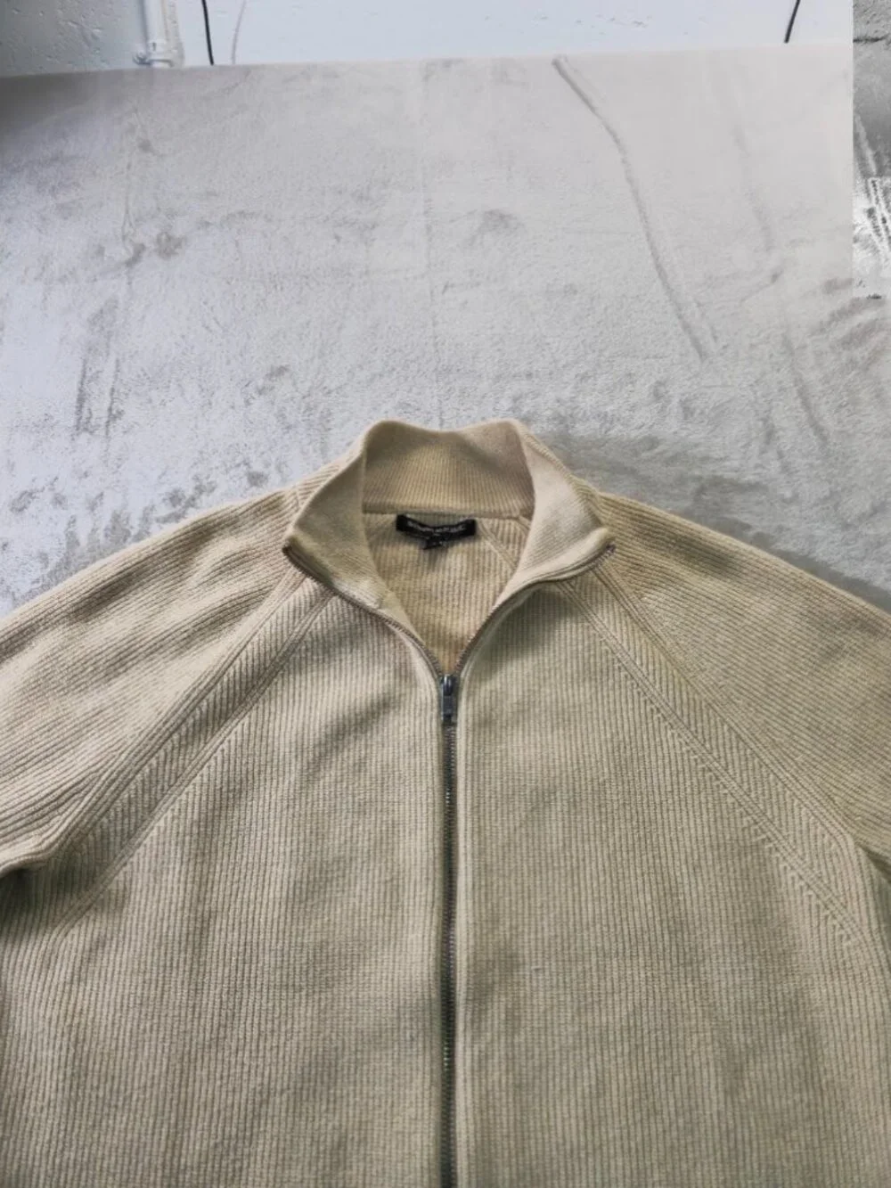 Banana Republic Men's Medium Beige Full Zip Mock Neck Knit Sweater